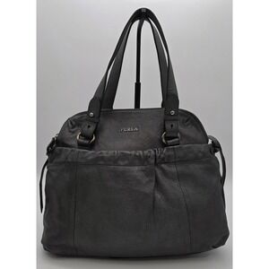 Furla Gray Leather Satchel Silvertone‎ Hardware Made In Italy Pre-loved #0350
